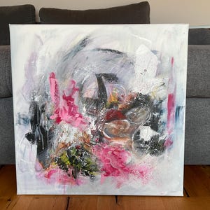 Abstract picture pink grey, modern art &quot;Pulsating Happiness&quot;, canvas picture abstract unique painting colorful, 50x50x 2 cm modern art hand-painted