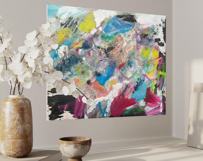 XL unique canvas picture abstract colorful "Contemporary Dance" 80 x 100 x 4.5 cm, modern abstract art hand-painted unique piece colorful