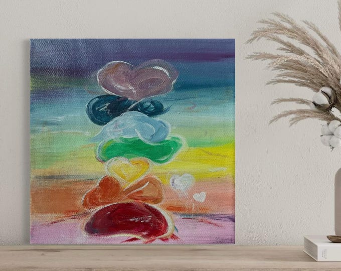 Chakra picture small original hand-painted 20 x 20 cm, spiritual wall art chakras, small gifts hand-painted, aura wall art abstract