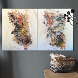 Duo unique painting shamanic abstract minimalist 100 x 60 cm, pictures nature earthy, canvas pictures duo set abstract xl stretcher frame