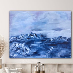 Sea picture hand-painted large, landscape painting, waves ocean painting, nature picture sea maritime, maritime wall picture blue seas 56 x 71 cm