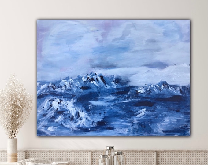 Sea picture hand-painted large, landscape painting sea, waves ocean painting, beauty natural picture sea, maritime mural blue oceans