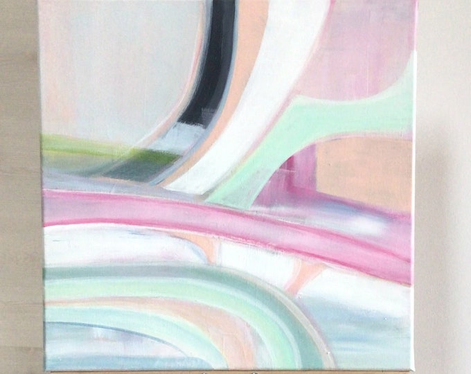 Abstract original picture 50 x 50 cm, light pastel colors painting in acrylic on canvas "Flowing Harmony", picture square modern pink