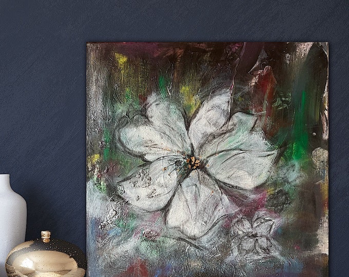 Unique wall painting flower magic 50 x 50 cm, painting on canvas flower, hand-painted original picture flower, 3 d effect through structure and color