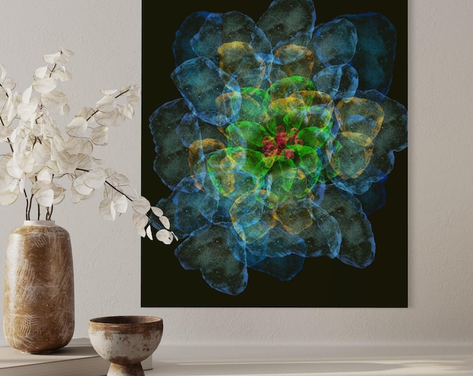 Lotusblume abstrakt - Premium Leinwandruck handsigniert, Blumen Wandkunst, Lotusblume der Lebensfreude, abstraktes Blumen Wandbild elegant