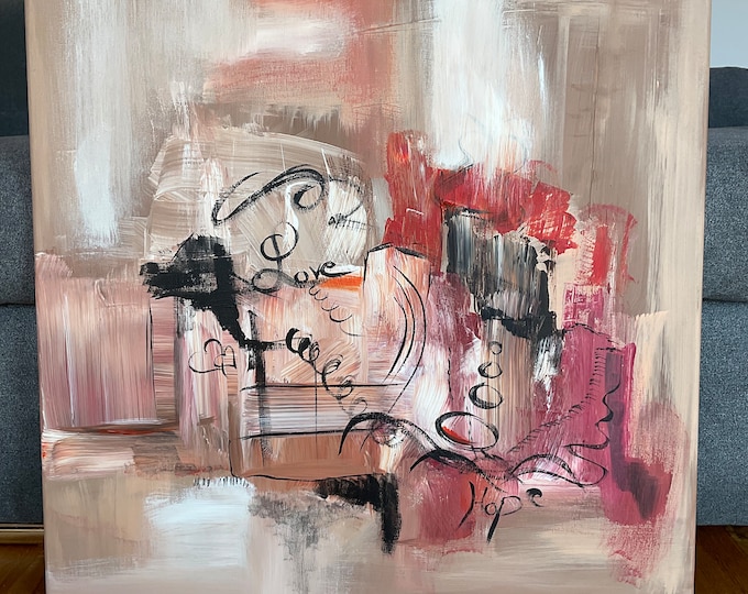 Large modern acrylic painting on canvas 60 x 60 cm brown, abstract wall decoration, boho picture wall art abstract orange, gift trend decoration