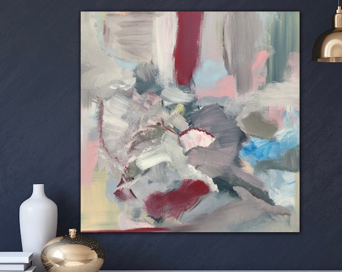 Large abstract painting in acrylic on canvas 60 x 60 cm modern wall decoration acrylic pink, nature painting forest bathing, original picture gift idea