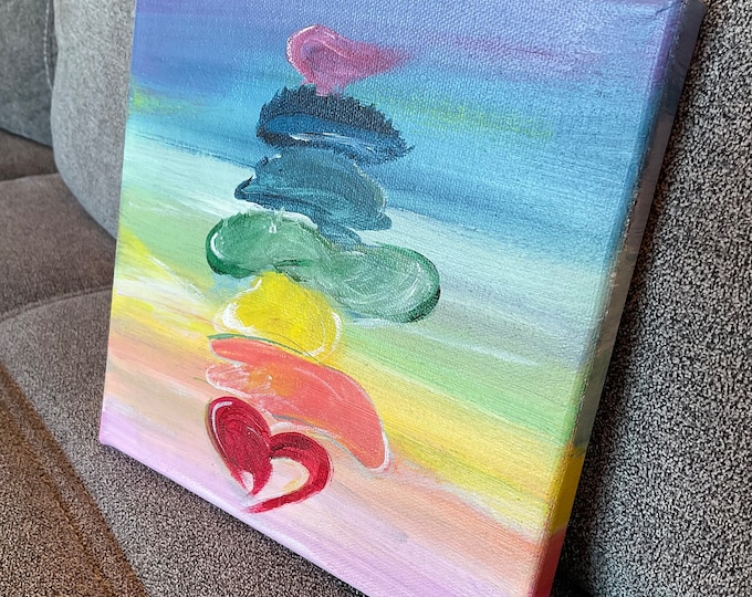 Small chakras unique painting on canvas 20 x 20 cm, wall picture hand-painted energy picture balancing, abstract artwork heart color