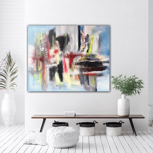 Large blue abstract modern original painting 80 x 100 cm image 2