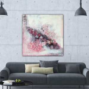 Large timeless abstract floral 3d painting pink 60 x 60 cm on image 4