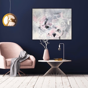 Large timeless abstract original painting pink gray acrylic image 7