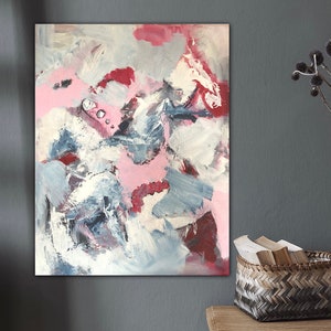 Wall picture pink painting minimalist large abstract 56 x 70 cm, wall decoration trend modern painting, picture colorful abstract, gift idea moving in