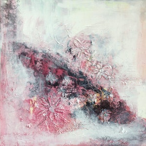 Large timeless abstract floral 3d painting pink 60 x 60 cm on image 6