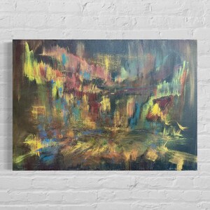 Northern Lights abstract unique artwork hand-painted 70 x 50 x 4.5 cm, abstract canvas painting landscape, modern interior design wall picture