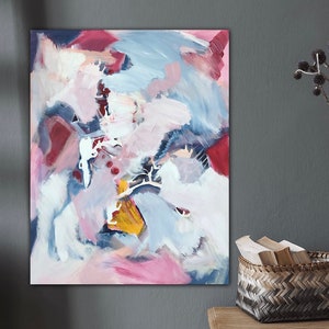 Colorful modern art, abstract original canvas acrylic painting, 70 x 56 cm, wall decoration painting, energy painting, joy painting, pastel pink