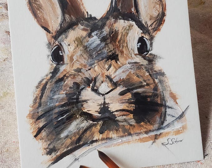 Cute rabbit original painting DIN A5 acrylic on paper, rabbit lover picture hand painted, picture rabbit sweet, original artwork rabbit