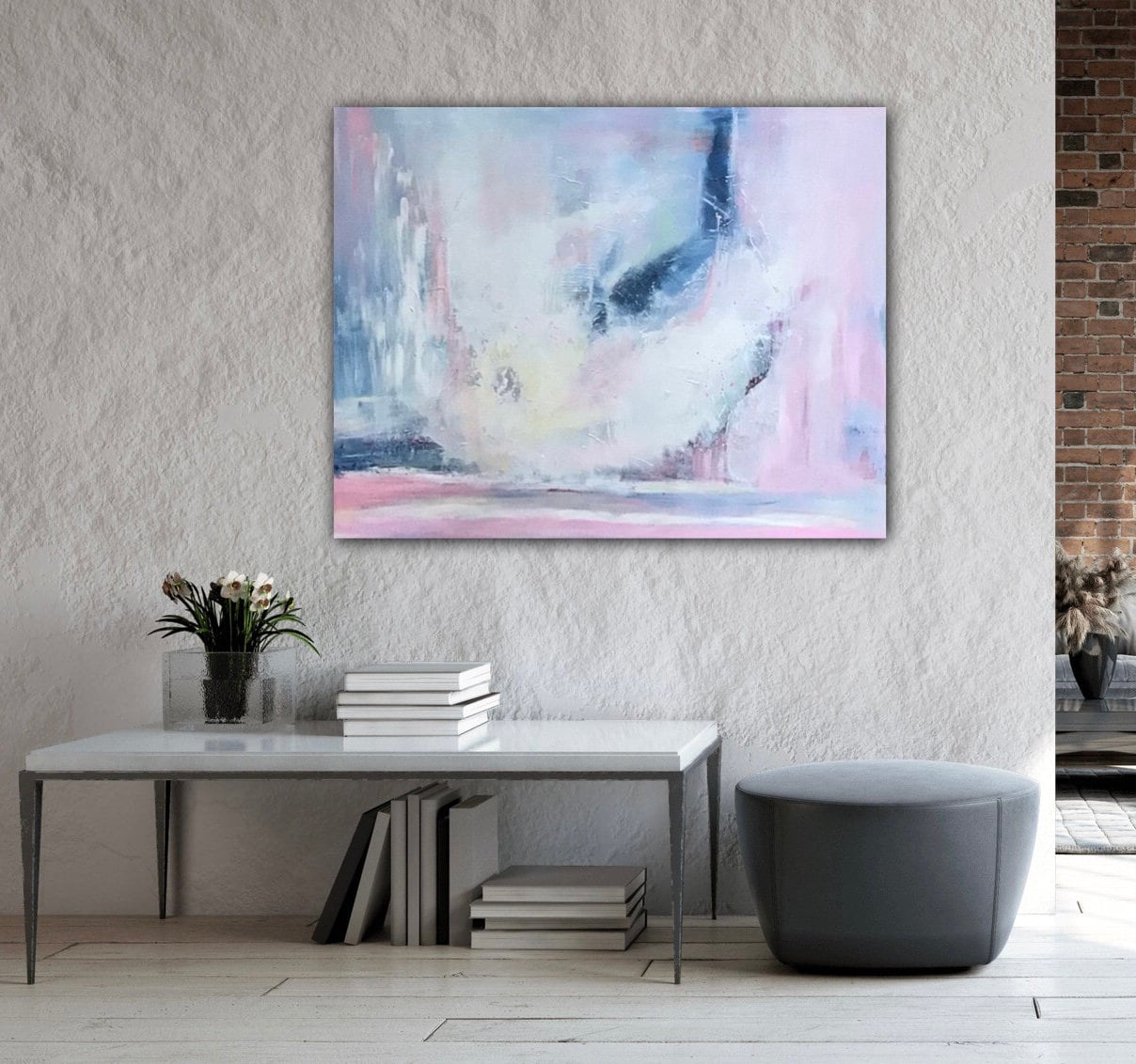 ORIGINAL Art Abstract Painting Pink White Modern Pastel Wall Art