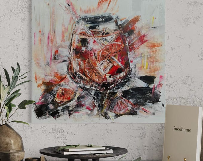 Aperol Spritz Painting Original 50 x 50 x 1.5 cm, Cocktail Art “Viva La Vida”, Modern Art Aperol Spritz Cocktail Acrylic Picture