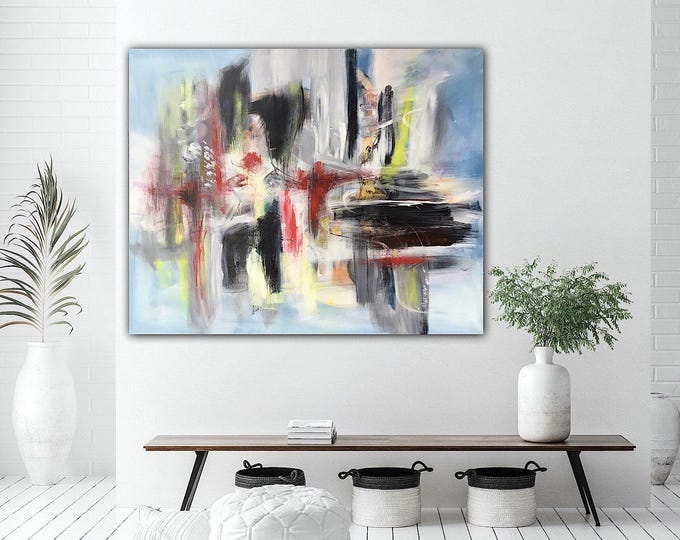 XL Large blue abstract modern original painting 80 x 100 cm, acrylic painting canvas blue, wall decor maritime, modern interior design