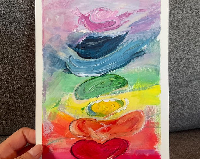 Chakra picture joy of life unique energy picture in acrylic DIN A 5 on paper, abstract chakra energy picture, intuitive art, Zen art colorful