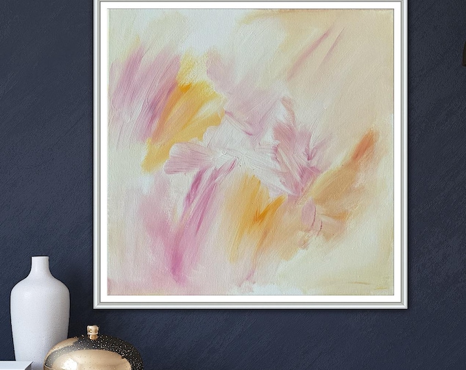 Abstract unique canvas painting in delicate pastel colors 50 x 50 x 2 cm, Abstract art "Lightness-the colors of light" timeless