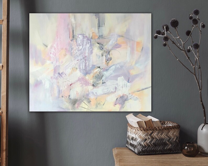 Large bright pastel colored original abstract painting boho image 1