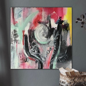 Peace Earth Unique Painting Canvas 50 x 50 cm, Contemporary Painting Abstract Modern Contemporary, Current Events Wall Decoration Original Art