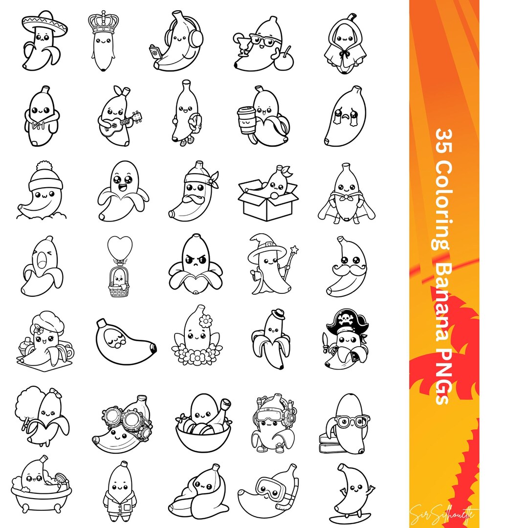 Cute Bananas for Coloring Book - PNG Files to Download - Etsy