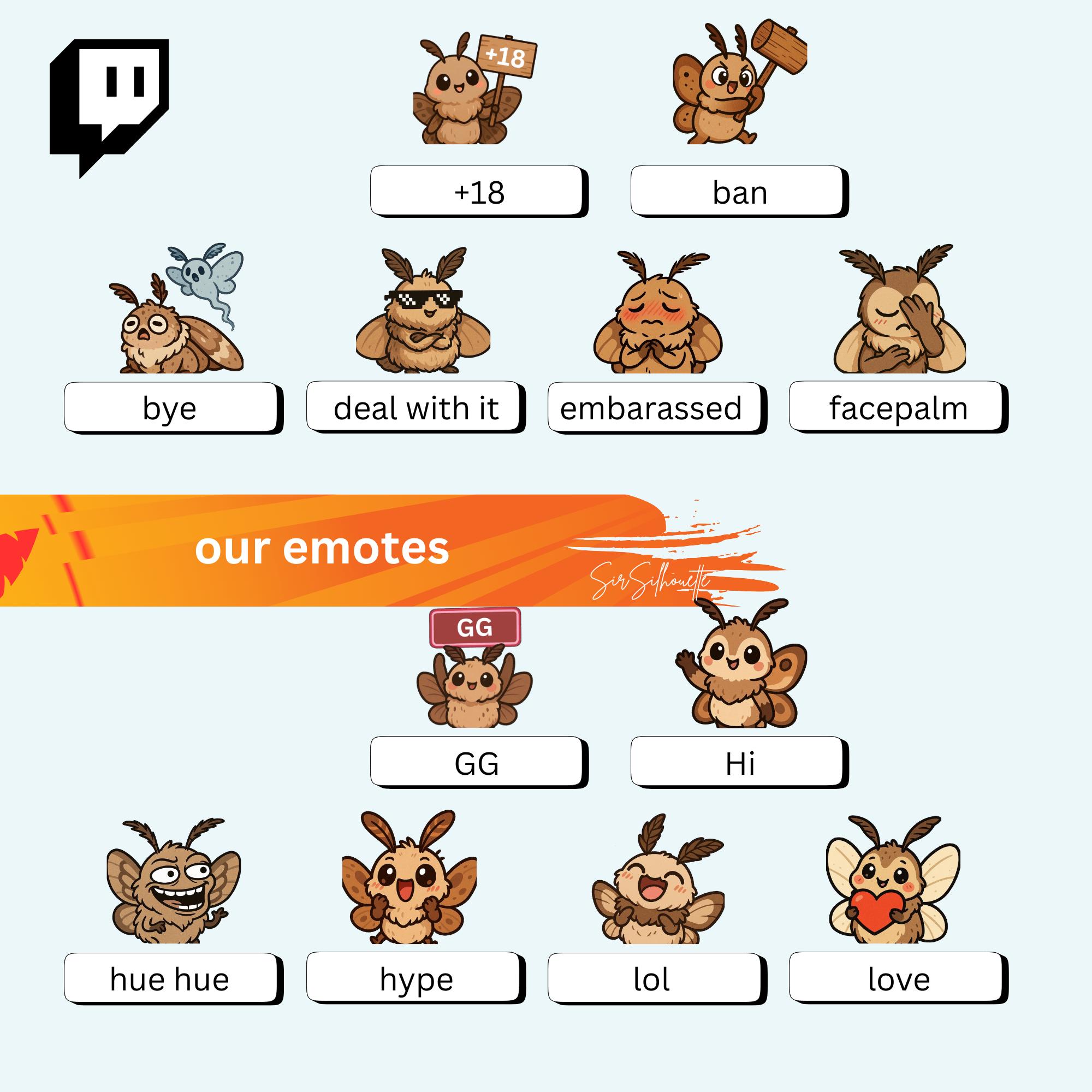 Moth Emotes Kawaii Luna Moth Twitch Emotes, Cute Insect Discord Stickers ...