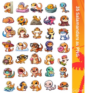Cute Salamander Digital Design for Stickers