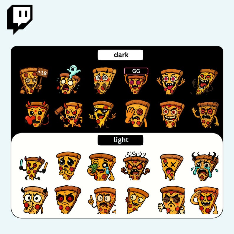 Kawaii Pizza Twitch Emotes, Cute Food Discord Stickers, Cheesy Snack ...