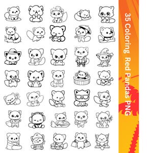 Lindos pandas rojos para colorear en PNG