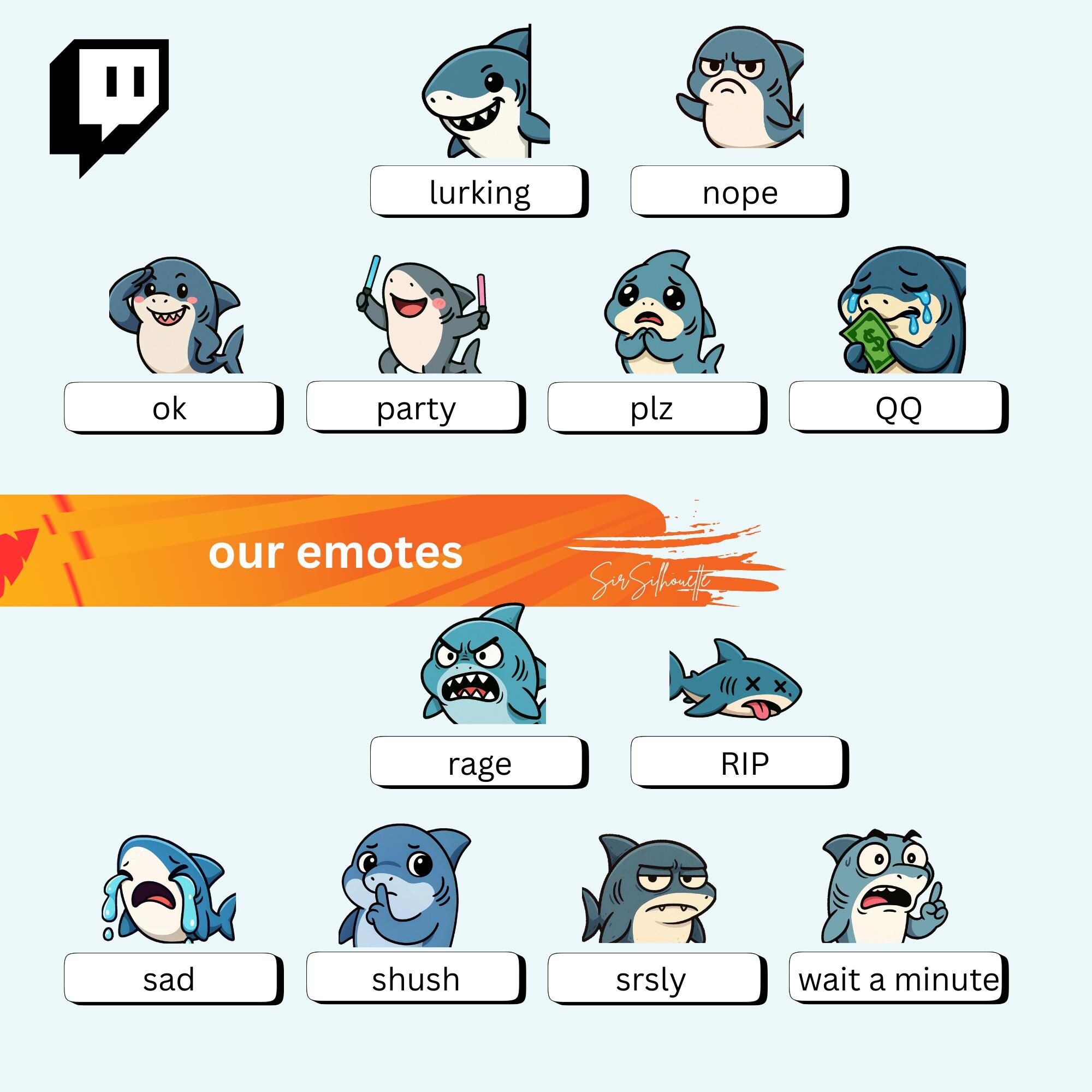 Ocean Emotes Kawaii Shark Twitch Emotes, Cute Ocean Discord Stickers, Marine Animal ...