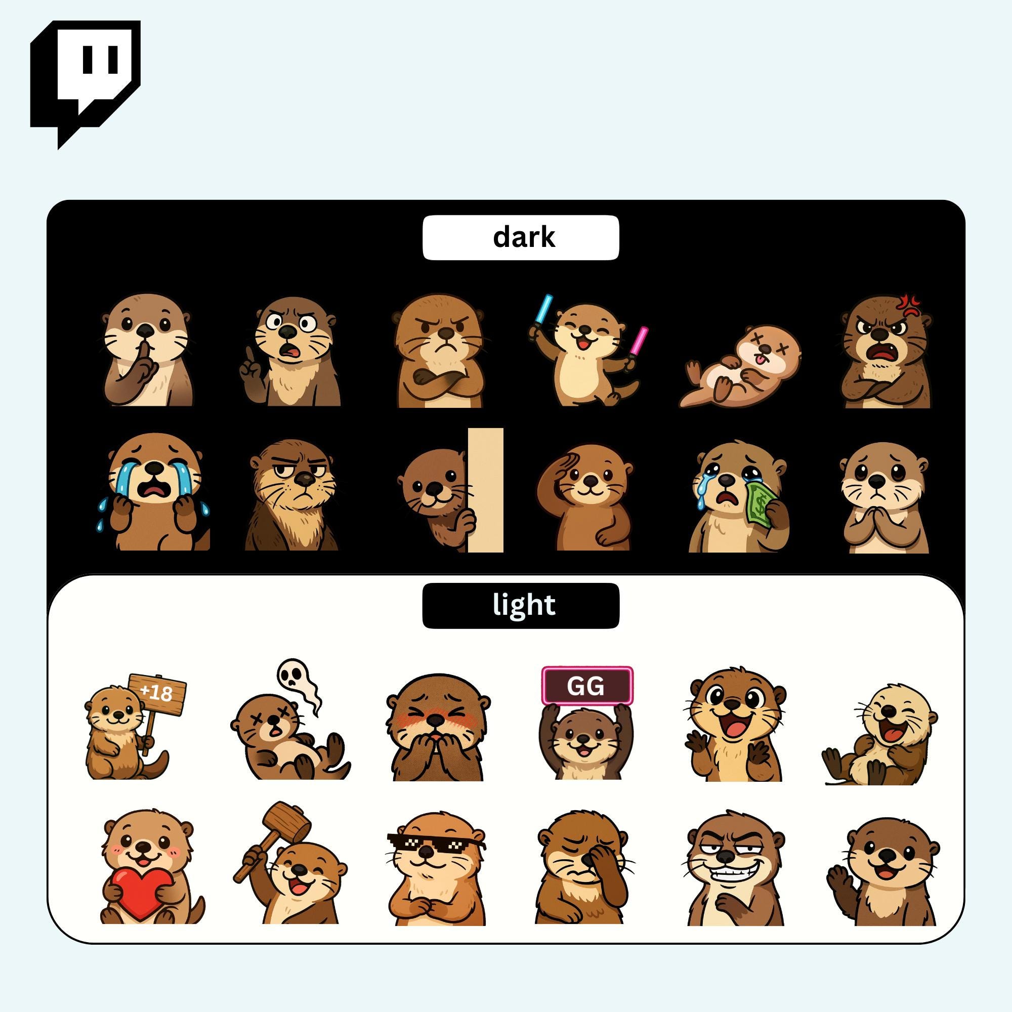 Ocean Emotes Kawaii Sea Otter Twitch Emotes, Cute Marine Discord Stickers, Ocean ...