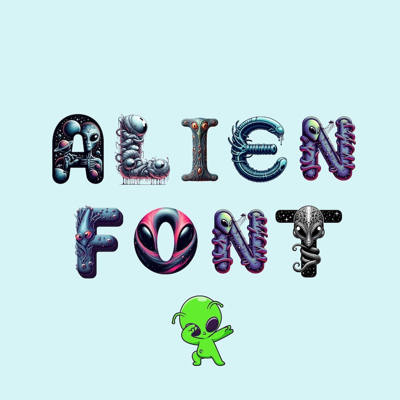 Alien Alphabet Clipart, Extrimal Space Letters PNG, Sci-fi Galaxy ...