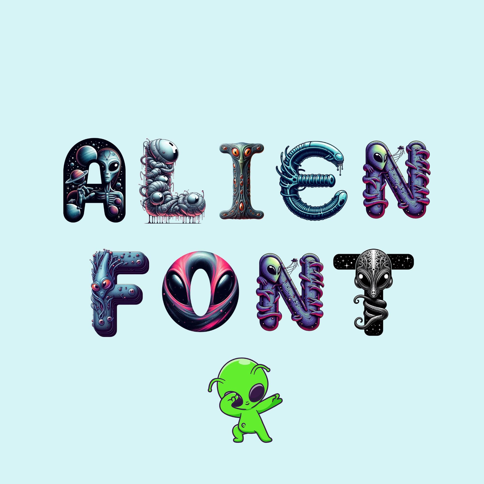 Alien Alphabet Clipart, Extrimal Space Letters PNG, Sci-fi Galaxy ...