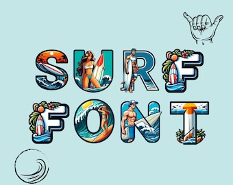 Surf Schriftart, Surfschrift, Surf Buchstaben als PNG