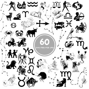 Conception de signe du zodiaque SVG, 60 Horoscope Svg Bundle, PNG, PSD