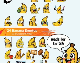 Pack de emoticones de plátano para Twitch: 24 divertidos gráficos de frutas para streamers