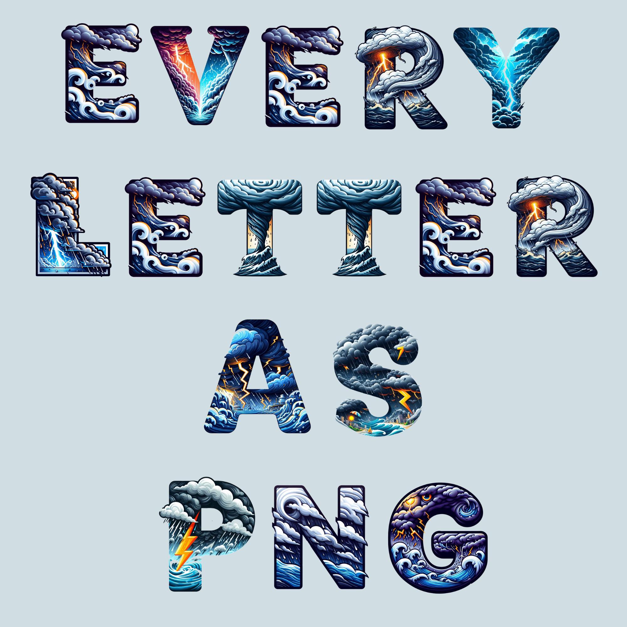 Storm Alphabet Clipart, Thunder Letters PNG, Lightning Bolt Sublimation ...