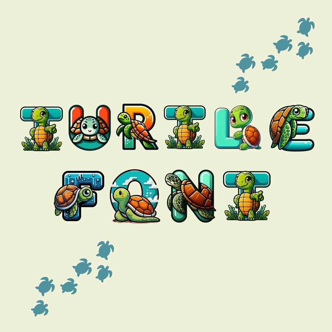 Turtle Image In Text Turtle Font, Alphabet With Turtle Design, Turtle Letters as Png - Etsy