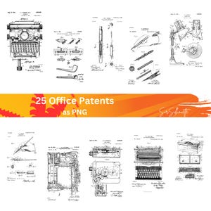 25 Office Patents, Vintage Office illustrations, Patent as PNG