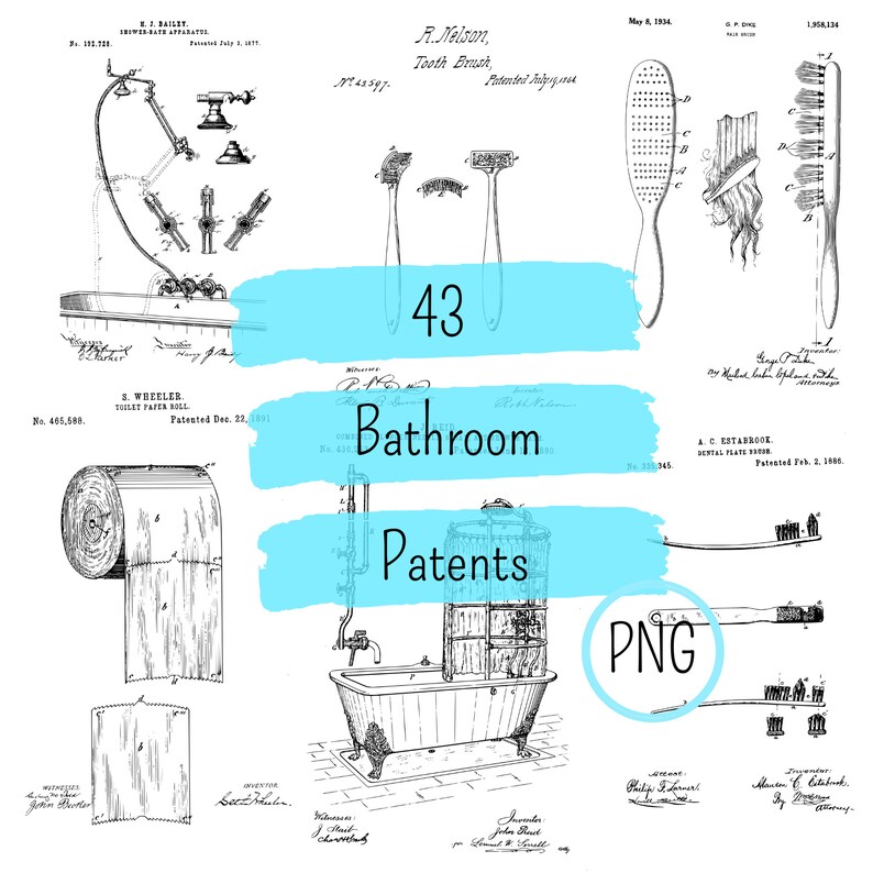 Bathroom Patents, Vintage Inventions for the Bath, Patent Png Etsy