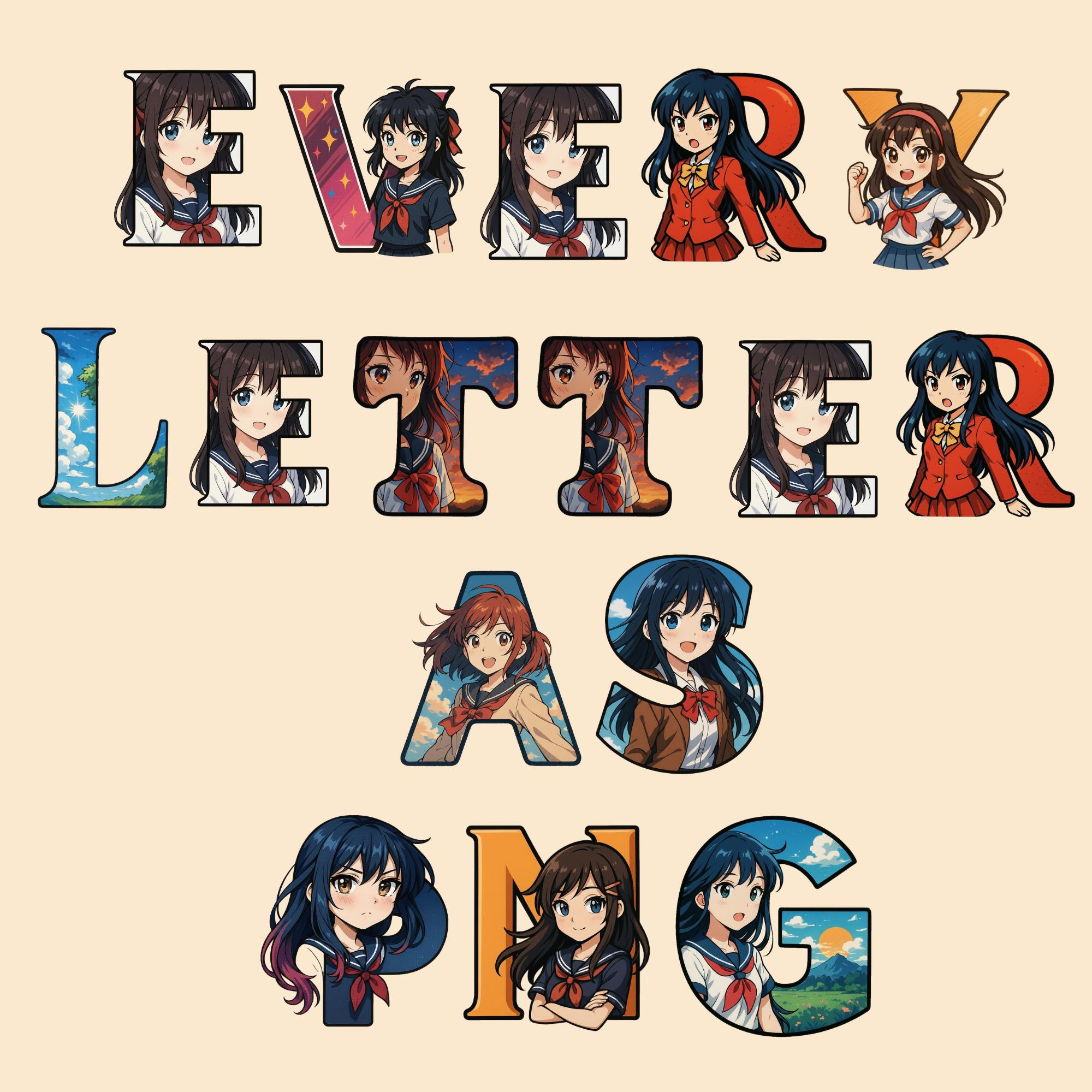 Alfabeto de anime, letras PNG de manga, tipografía de animación ...