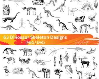 63 Prehistoric Dinosaur Skeleton SVGs and PNGs Bundle