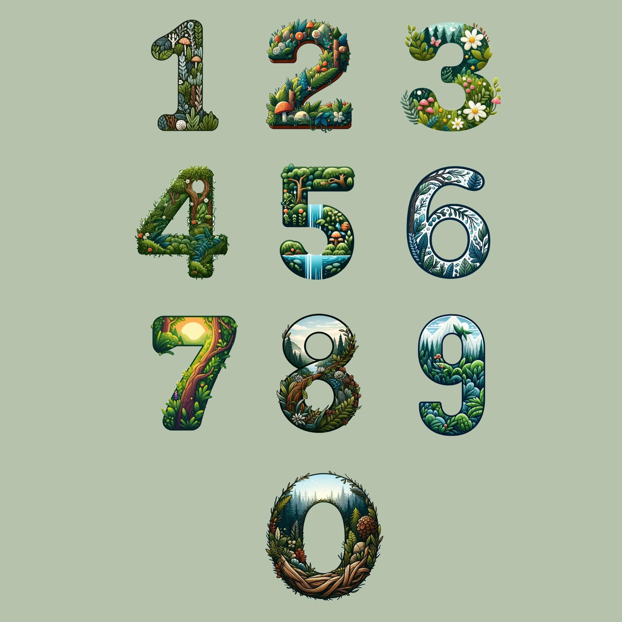 Number Nature Lettering Nature Font, Alphabet With Nature Design, Forest Letters as Png - Etsy