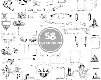 58 scrolls SVG, schatkaart Svg Bundel, PNG, Cricut, Silhouet