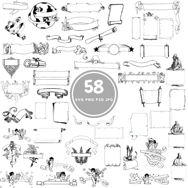 58 Scroll SVG, treasure map PNG, Cricut, Silhouette