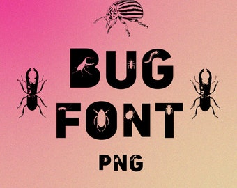 Bug font, alphabet with bugs, bug letters as png