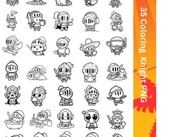 Cute Knights for Coloring Book - PNG files to download